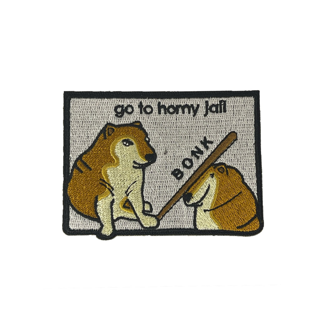 Bonk Horny Jail morale patch, embroidered, hook and loop backing