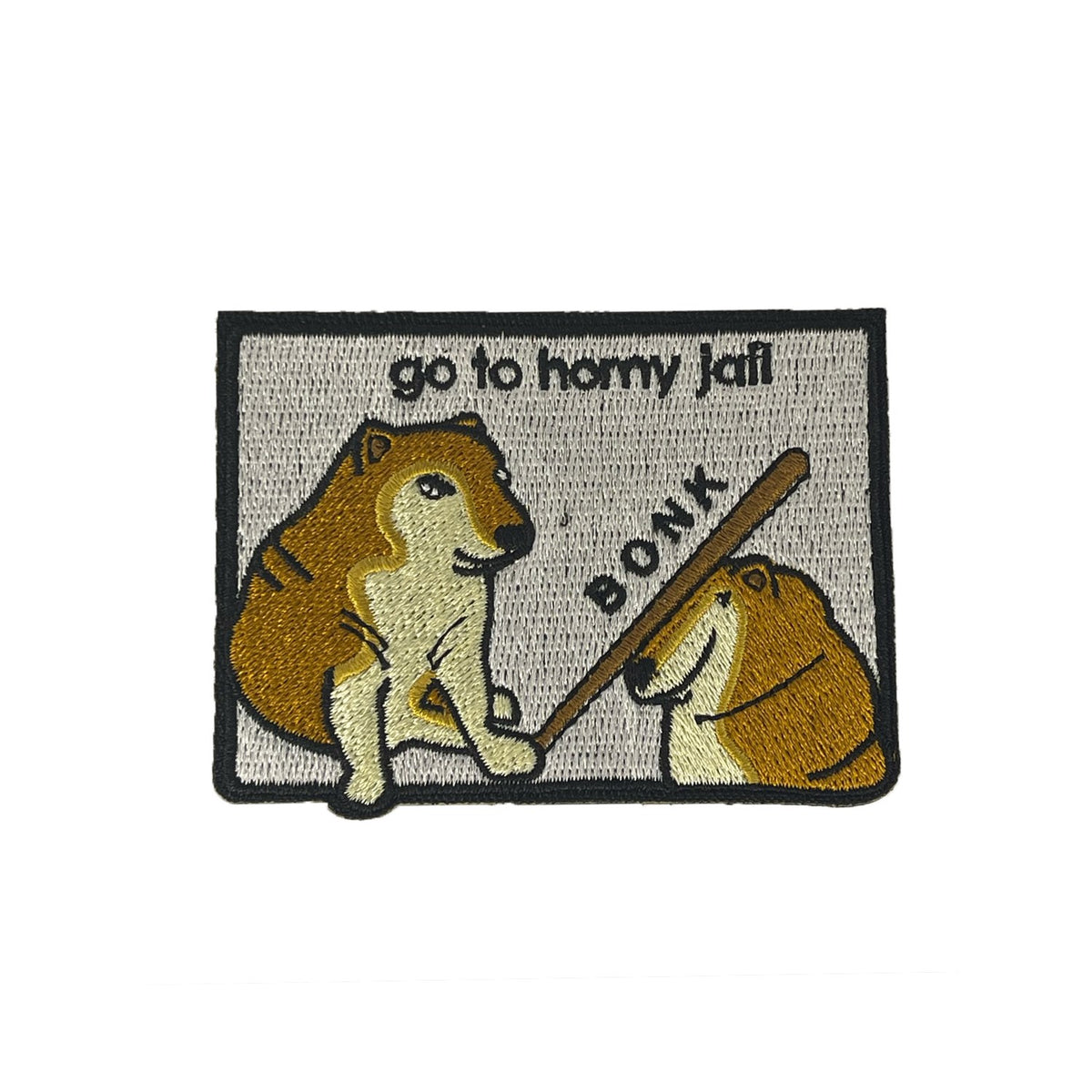 Bonk Horny Jail morale patch, embroidered, hook and loop backing