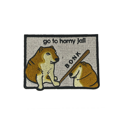 Bonk Horny Jail morale patch, embroidered, hook and loop backing